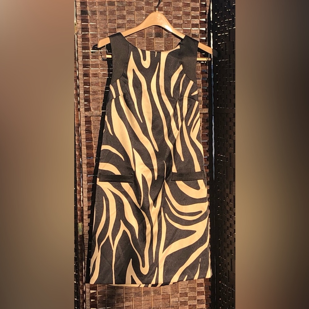 Designer label dress by Alyx Limited, black/tan zebra design, size 6